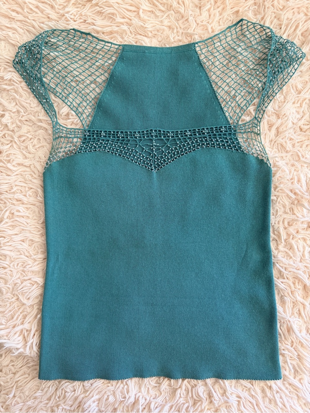 Laundry by Shelli Segal Teal Lace Yoke Women's Top (Size S)